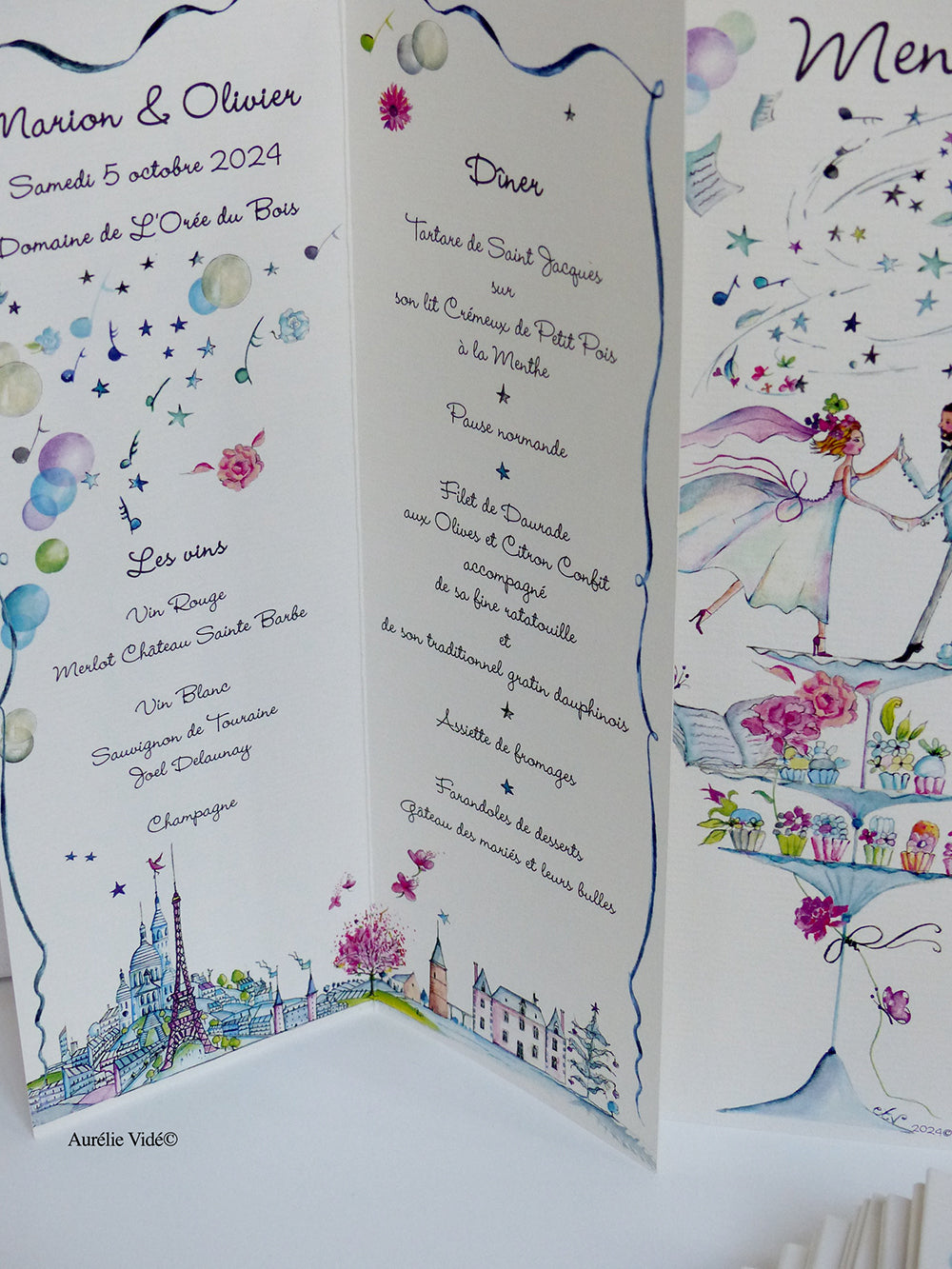 Faire-part mariage Globe-Trotter triptyque-Gris-Bleu