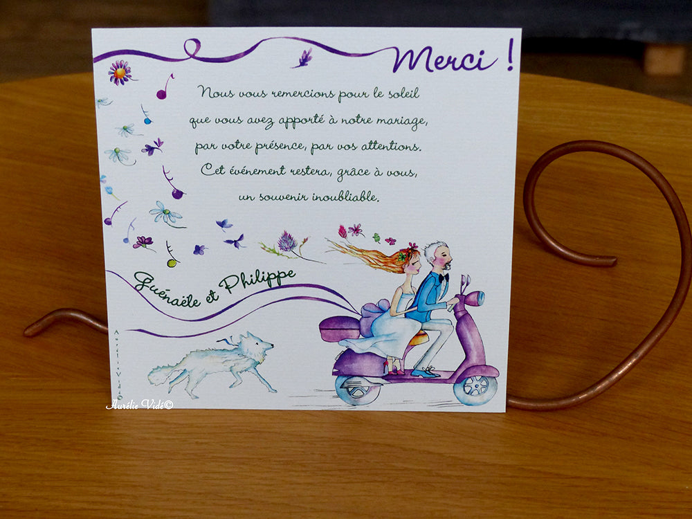 Faire-part mariage Le scooter Violet
