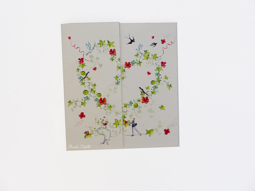 Faire-part champêtre triptyque cœur de vigne et coquelicot