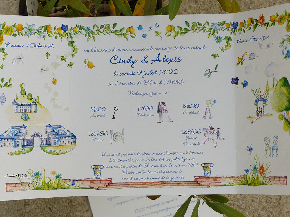 Faire-part mariage triptyque l'Olivier