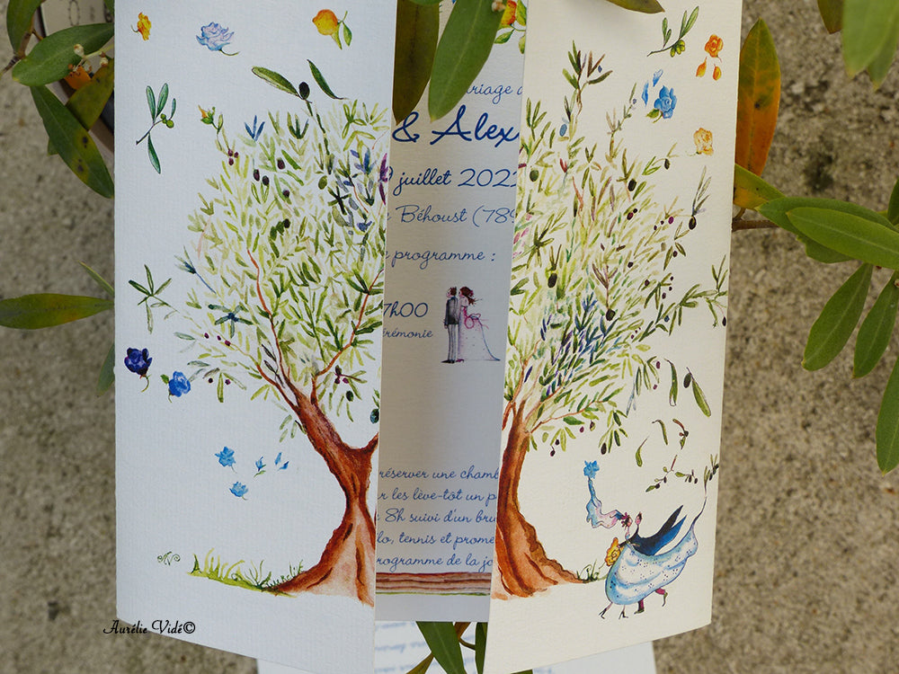 Faire-part mariage triptyque l'Olivier