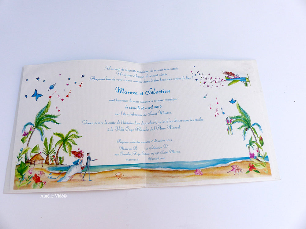 Faire-part-mariage Bord de mer les îles carré