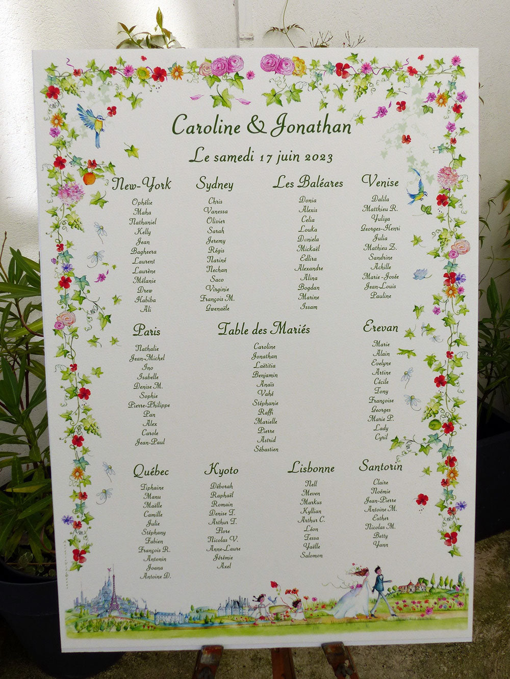 Affiche plan de table vigne et coquelicots