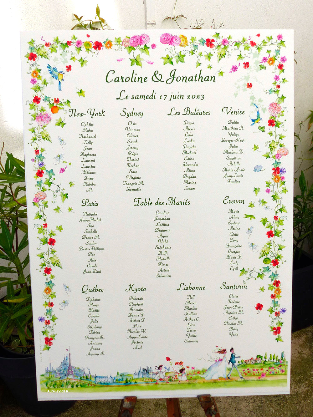 Affiche plan de table vigne et coquelicots