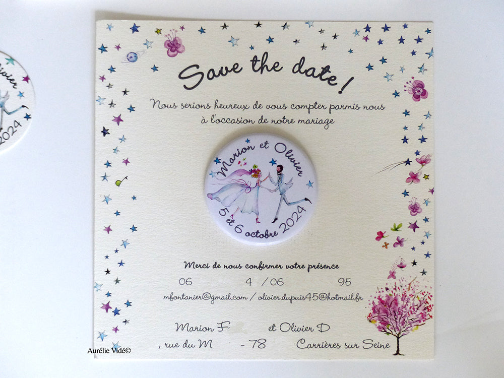 Faire-part mariage Globe-Trotter triptyque-Gris-Bleu