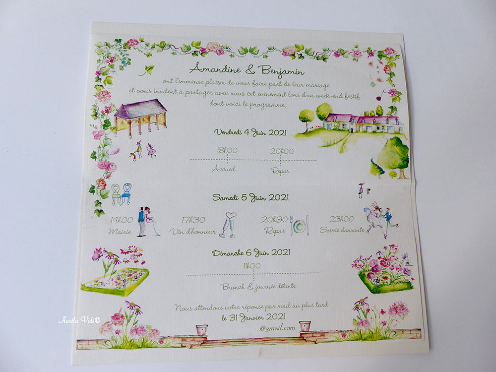 Faire-part mariage Le scooter Violet