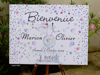 Faire-part mariage Globe-Trotter triptyque-Gris-Bleu