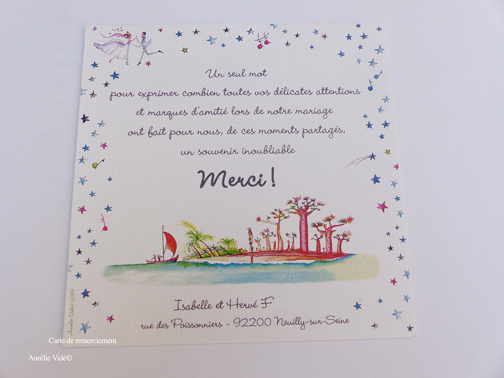 Faire-part mariage Globe-Trotter triptyque-Gris-Bleu