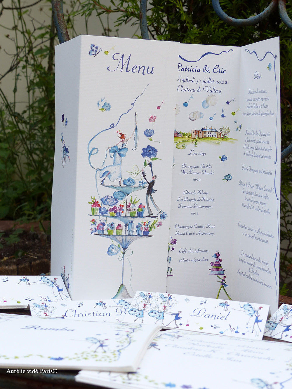 Menu plateau de gâteau / Ton bleu