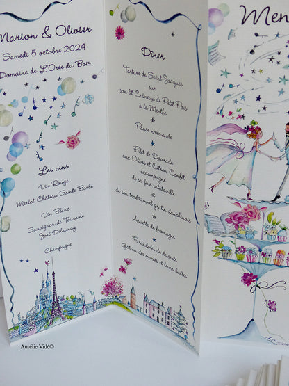Faire-part mariage Globe-Trotter triptyque-Gris-Bleu