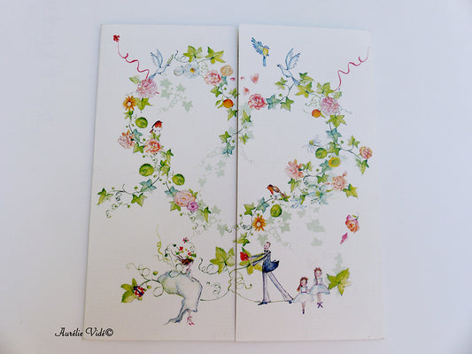 Faire-part triptyque Cœur de Vigne personnalisé version ton pastel