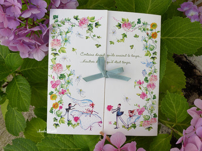Faire-part mariage triptyque cœur multifleurs champêtre