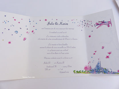 Faire-part mariage Globe-Trotter triptyque-Gris-Bleu
