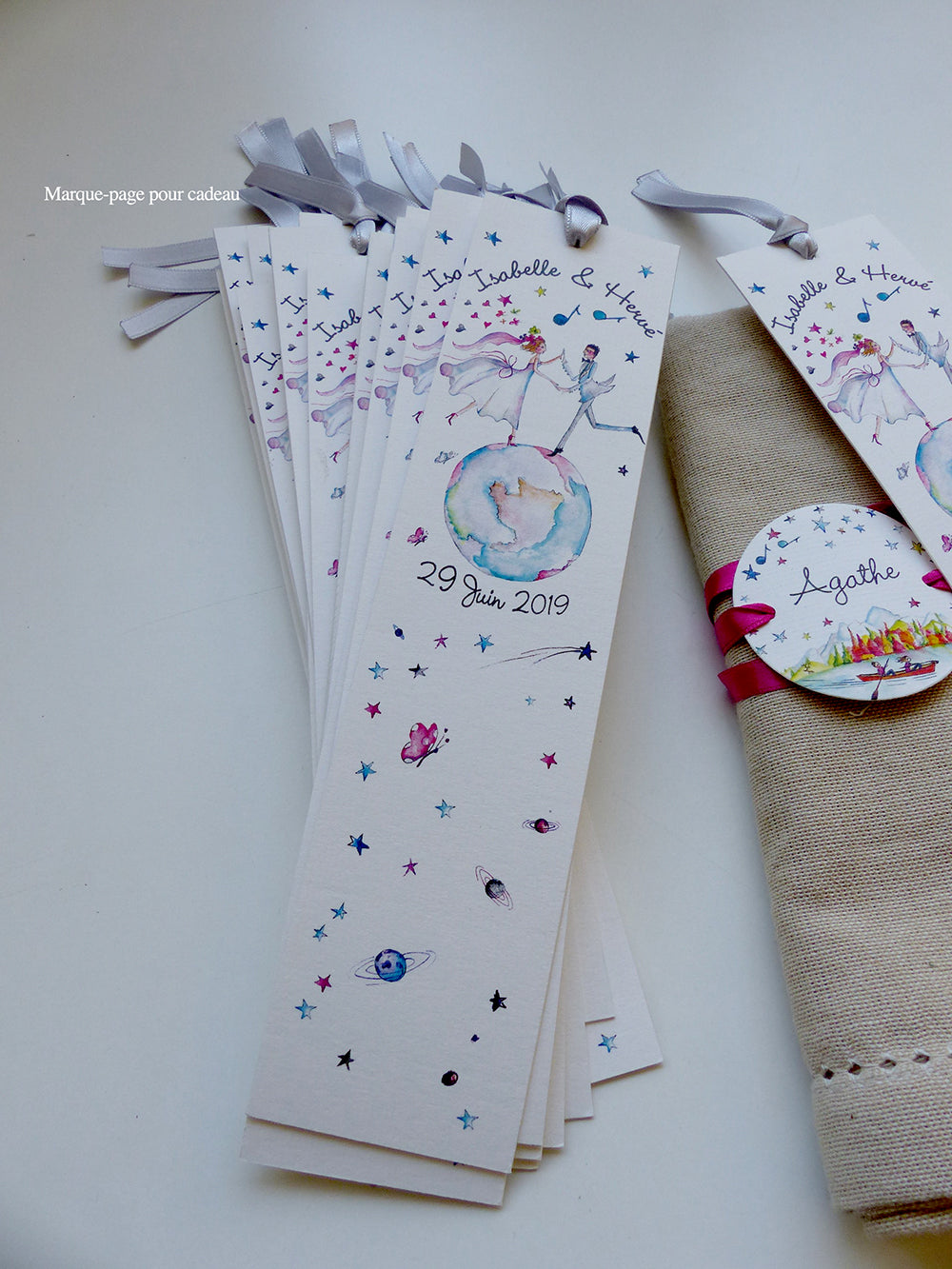 Faire-part mariage Globe-Trotter triptyque-Gris-Bleu